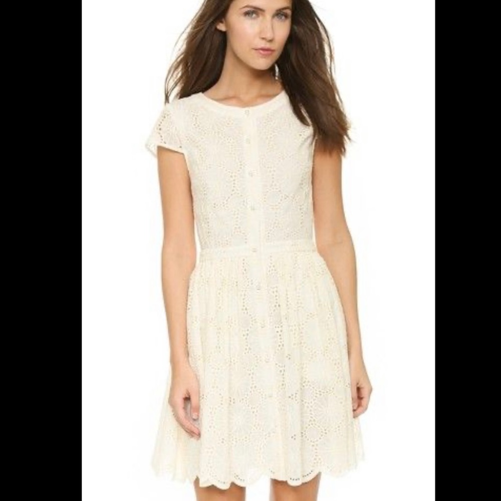 alice + olivia White Aslisha Peasant Dress pearl buttons size XS embroidered C3